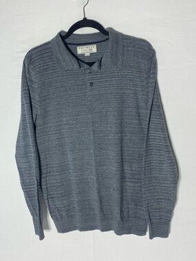 F&F Knitwear Grey Textured Striped Long Sleeve Polo Sweater M Dadcore Normcore